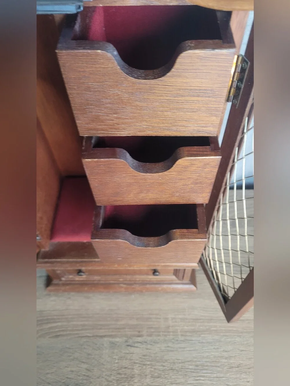 Vintage Wooden Tabletop Jewelry Armoire Cabinet Large Jewelry Box